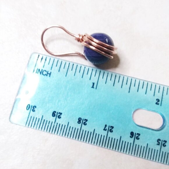 Scrumptious! Deepest Purple Agate + Copper ~ Chunky Wire Wrapped Dangle Earrings - Picture 7 of 8